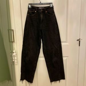 Black denim high waisted wide leg jeans